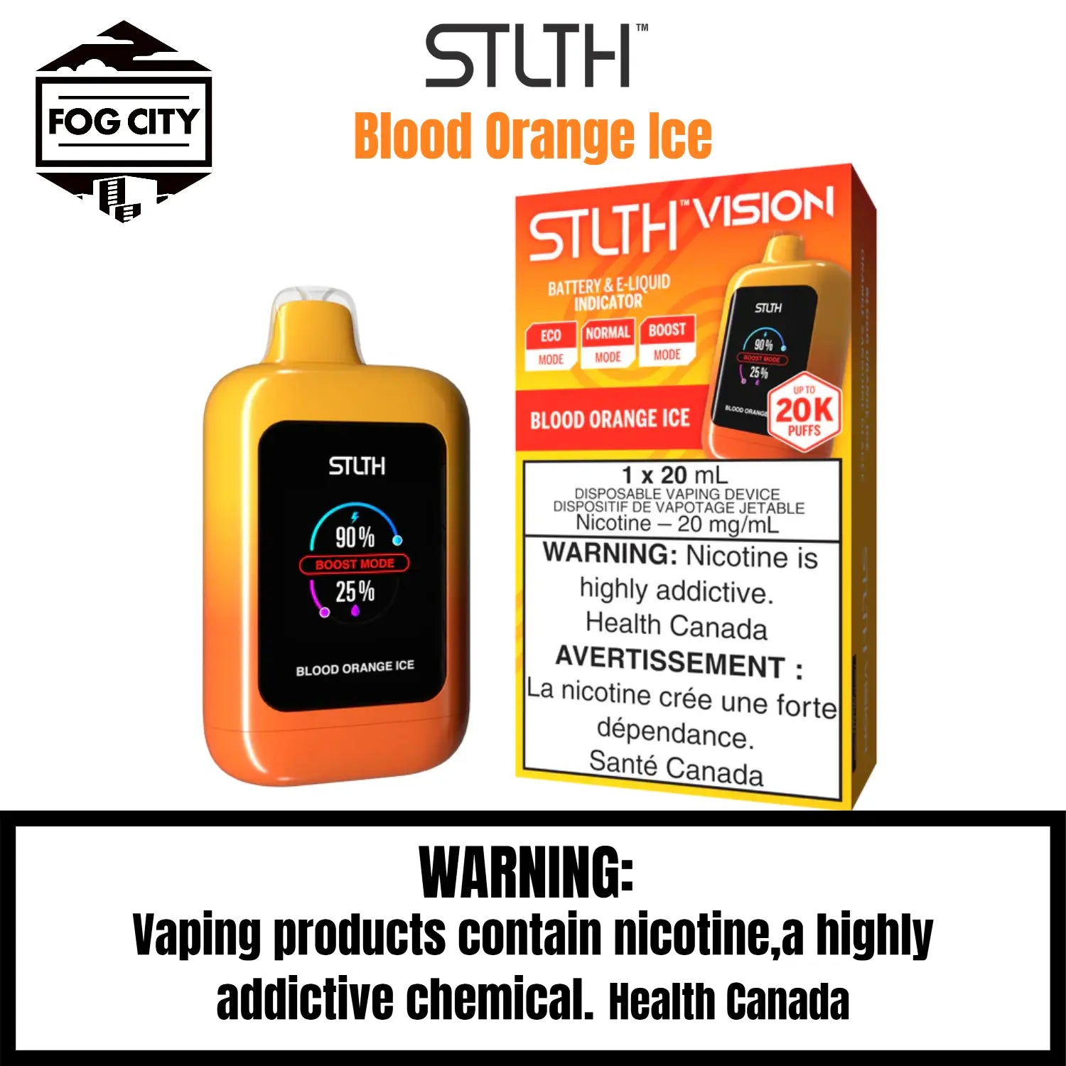 Stlth Vision Disposable VAPE 20k Puffs With Eco Mode Flavor Blood Orange Ice